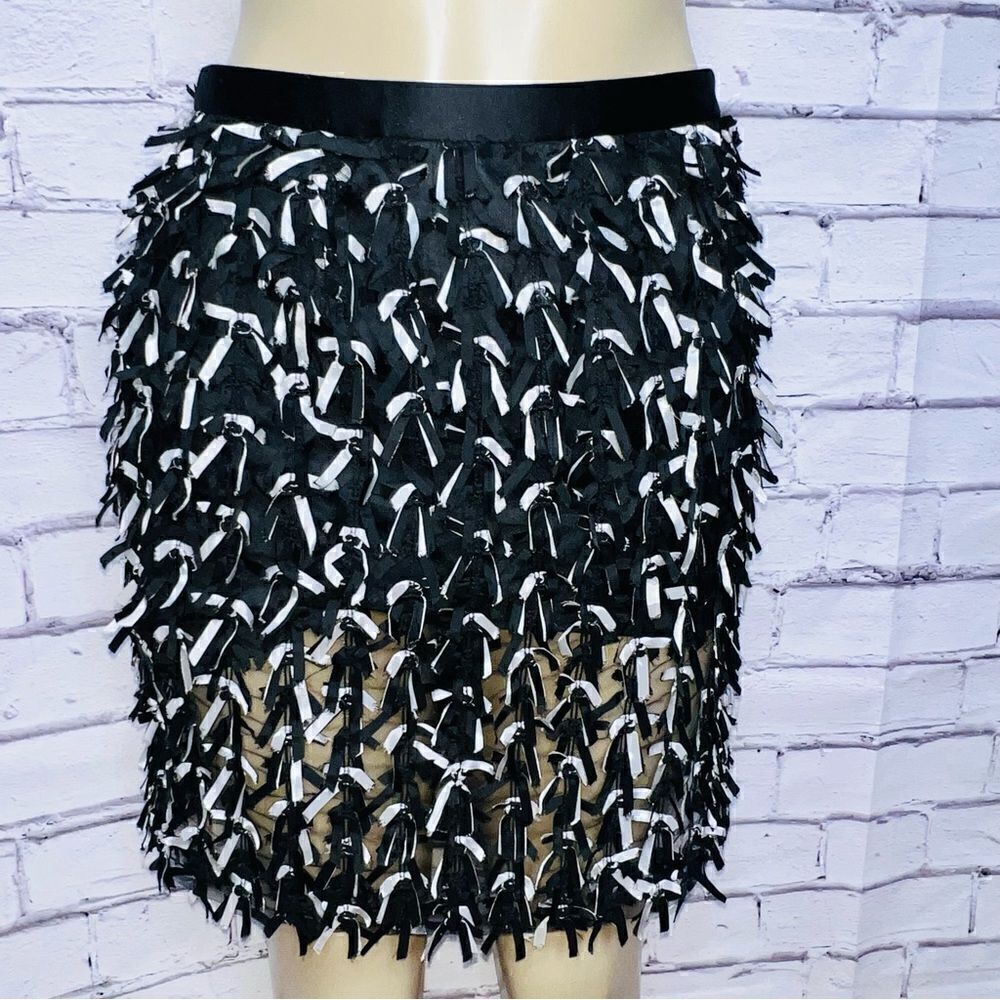 SHANI Black and White Bow Confetti Mini Skirt.